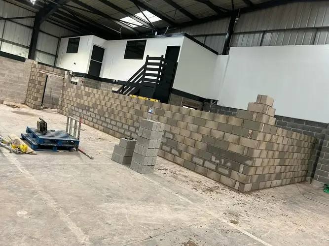 Blockwork walls below a mezzanine during a commercial project in Leeds by G&M Building Solutions